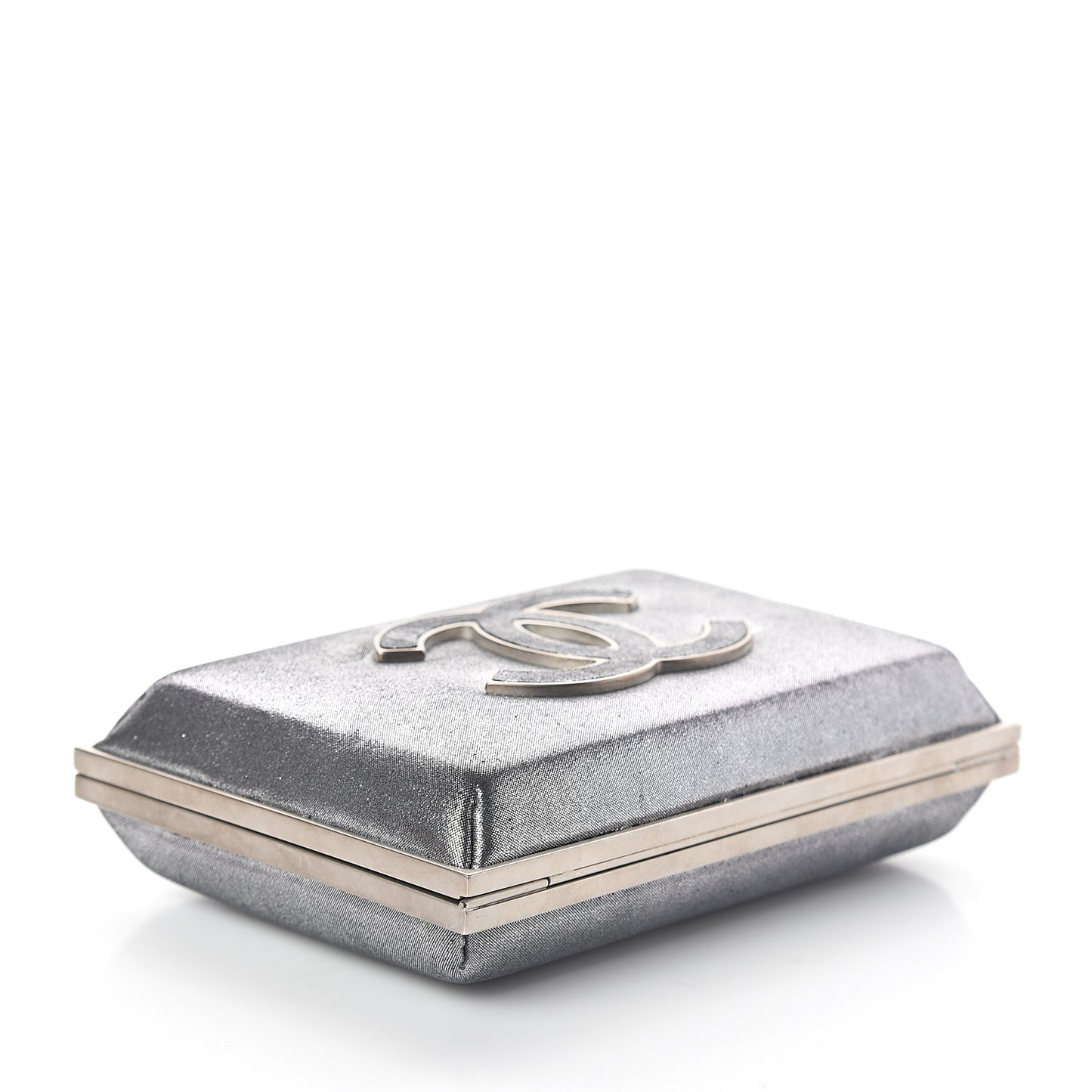 Iridescent Calfskin Quilted CC Lock Evening Clutch Silver