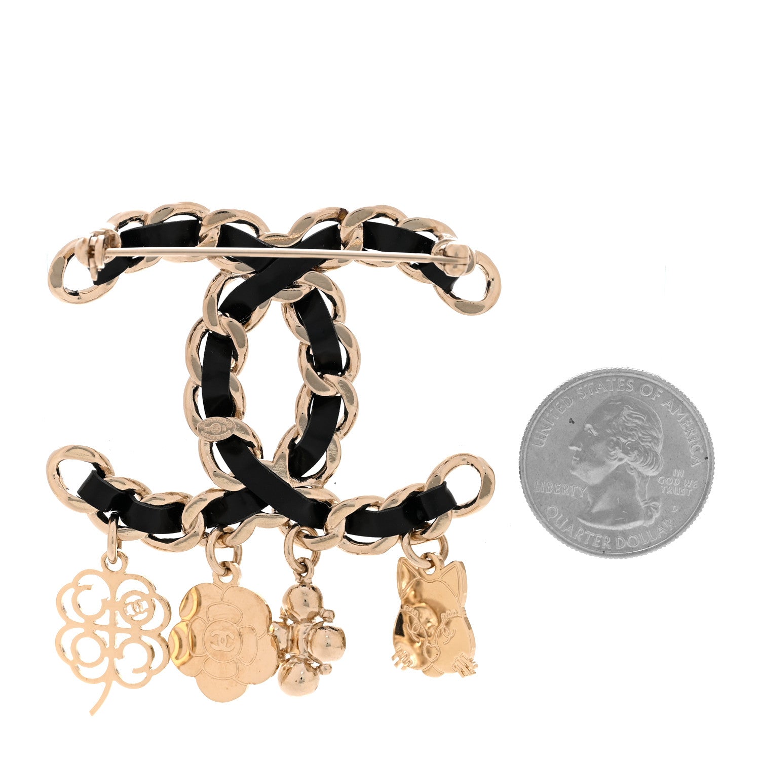 Chanel Lambskin Crystal Chain CC Charms Brooch Black Gold 2 of 3
