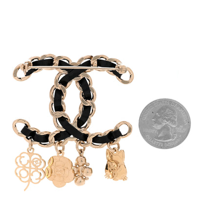 Chanel Lambskin Crystal Chain CC Charms Brooch Black Gold 2 of 3