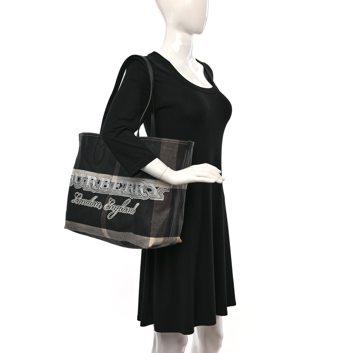 Coated Canvas Mega Check Medium Doodle Tote Black White