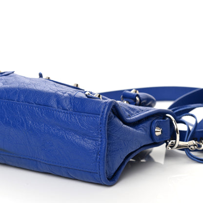 Balenciaga Agneau Classic Silver Hardware Mini City Logo Strap Bleu Electric Black 10 of 10