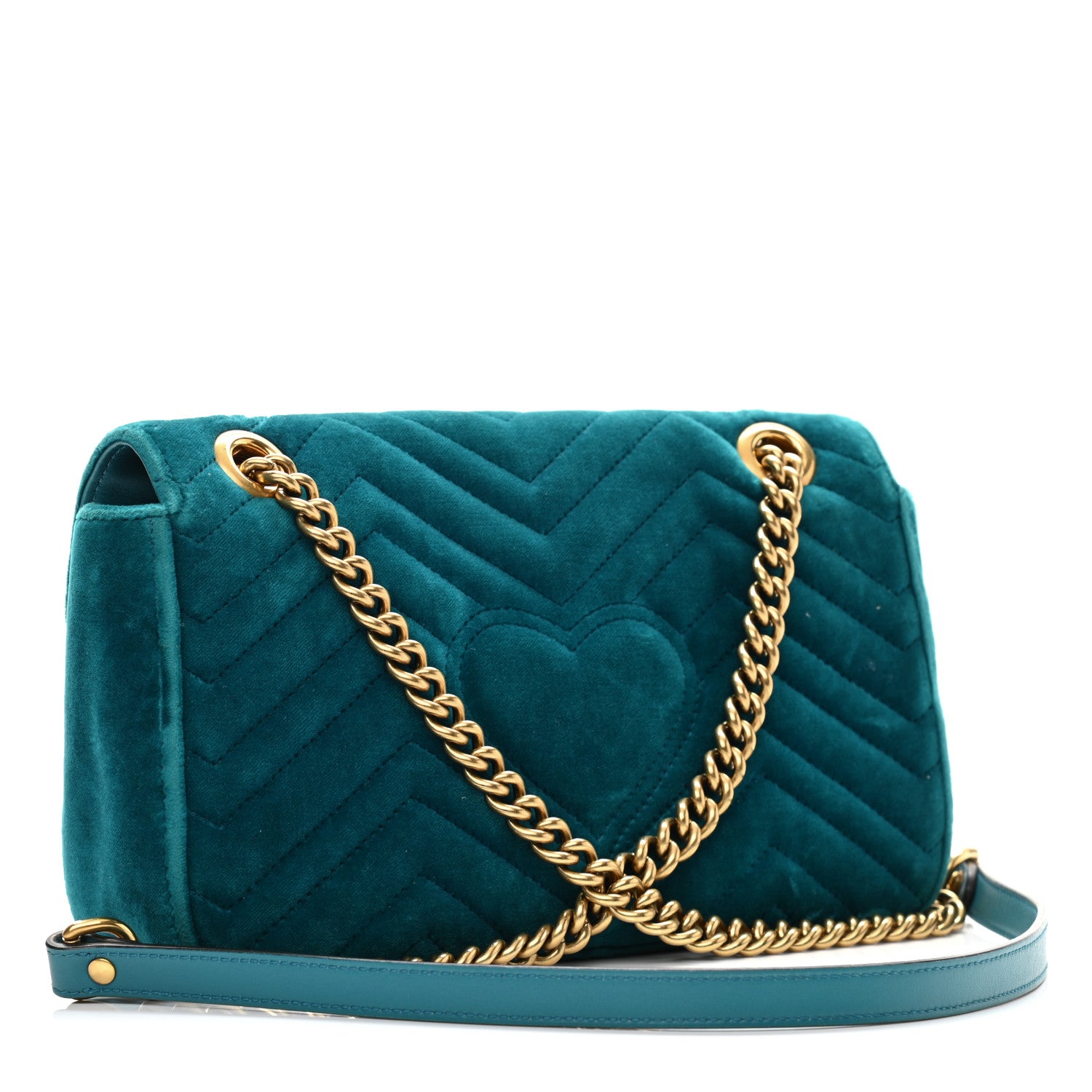 Gucci Velvet Matelasse Small GG Marmont Shoulder Bag Pavone Cyan 3 of 11
