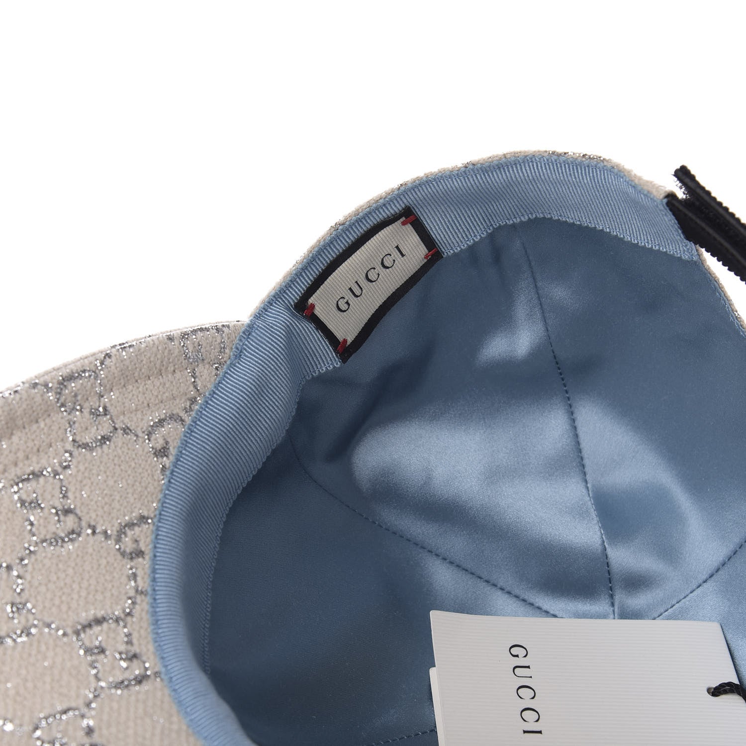 Gucci Canvas Lame GG Monogram Rush Baseball Hat M Gardenia Silver 8 of 9