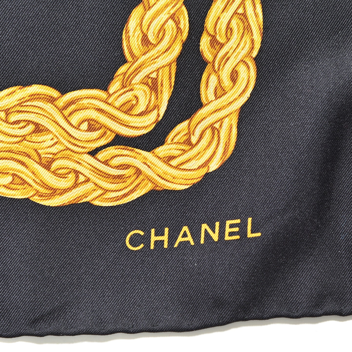 Silk CC Camellia Chain Scarf White Green Gold