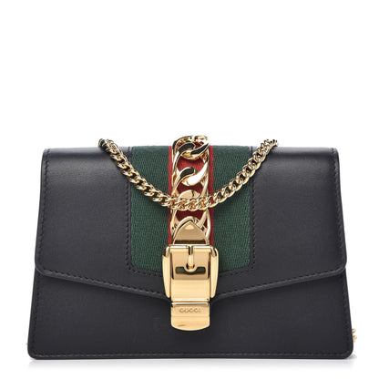 Gucci Calfskin Super Mini Sylvie Chain Shoulder Bag Black 1 of 10