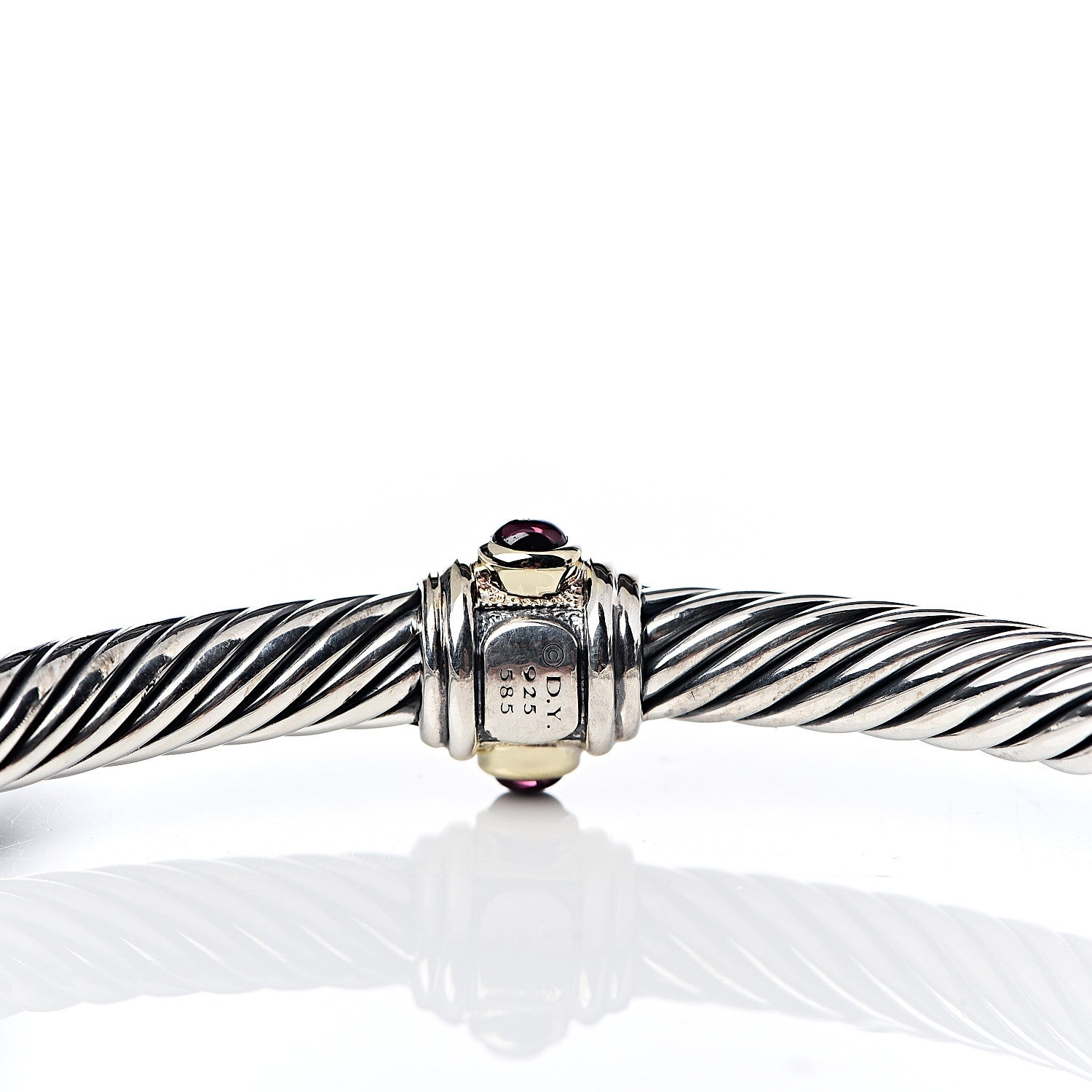 David Yurman Sterling Silver 14K Yellow Gold Rhodolite Garnet Pink Tourmaline 5mm Cable Renaissance Station Bracelet 4 of 4