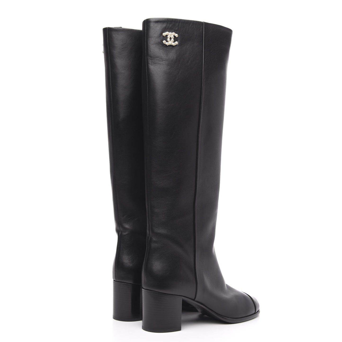 Calfskin CC High Boots 40 Black