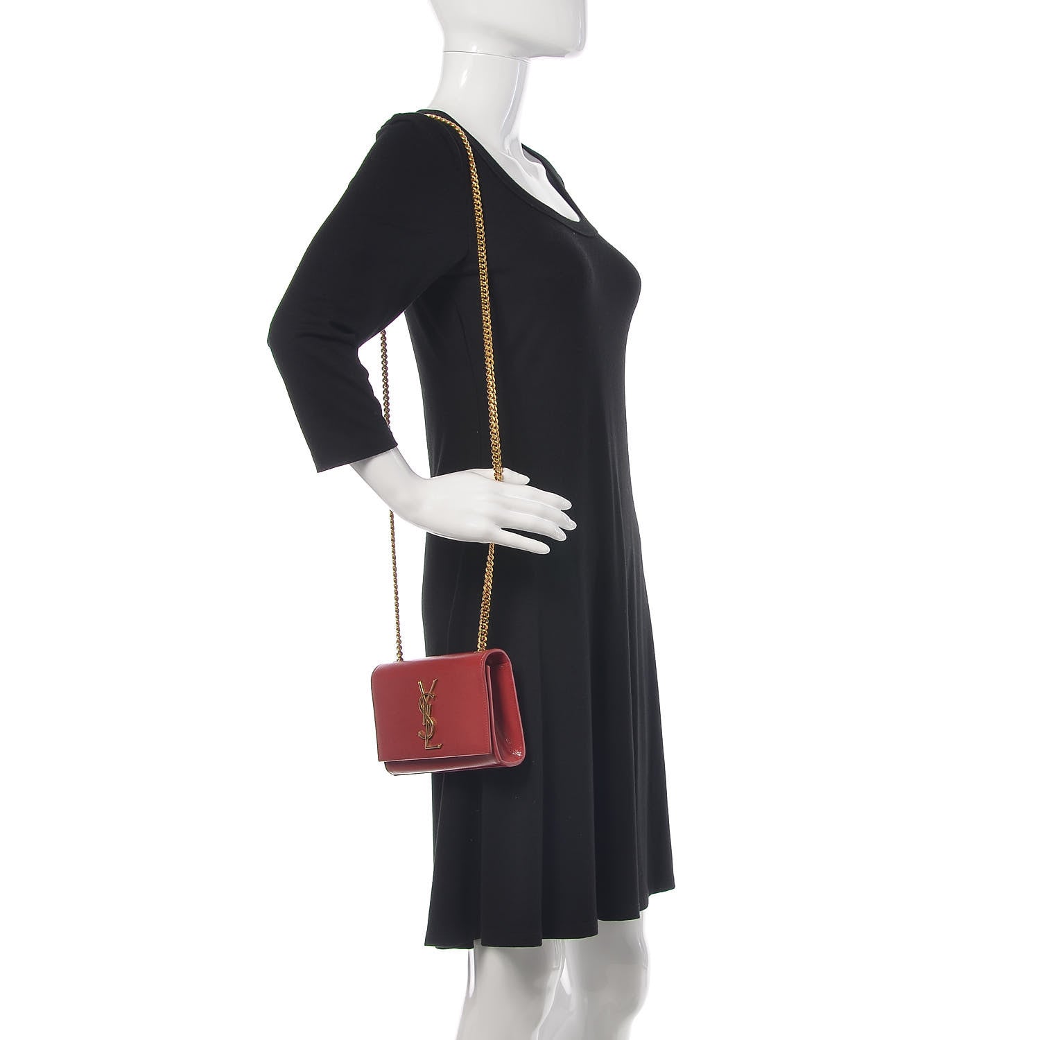 Saint Laurent Grain De Poudre Small Monogram Kate Satchel Red 2 of 8