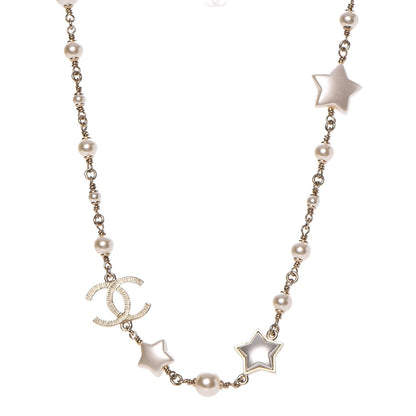 Chanel Metal Resin Pearl Star CC Necklace Gold 1 of 7
