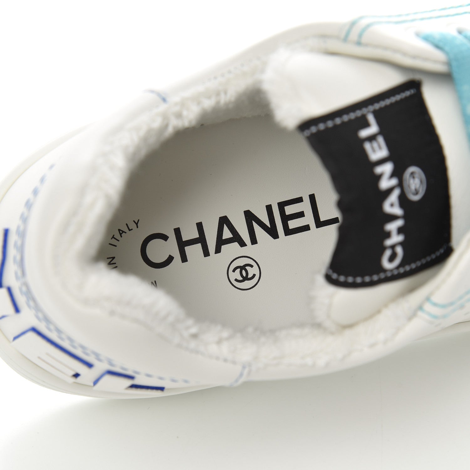 Chanel Calfskin Womens Logo Sneakers 37 White Blue 6 of 9