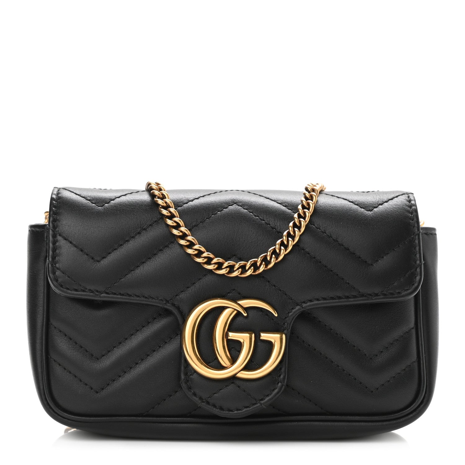 Gucci Calfskin Matelasse Super Mini GG Marmont Shoulder Bag Black 1 of 10