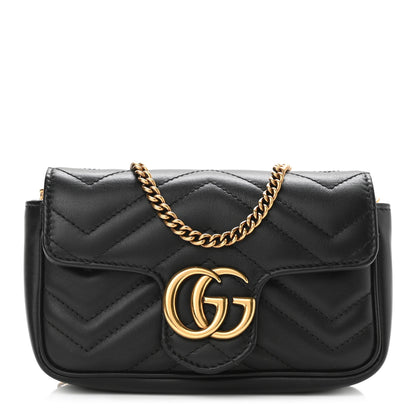 Gucci Calfskin Matelasse Super Mini GG Marmont Shoulder Bag Black 1 of 10