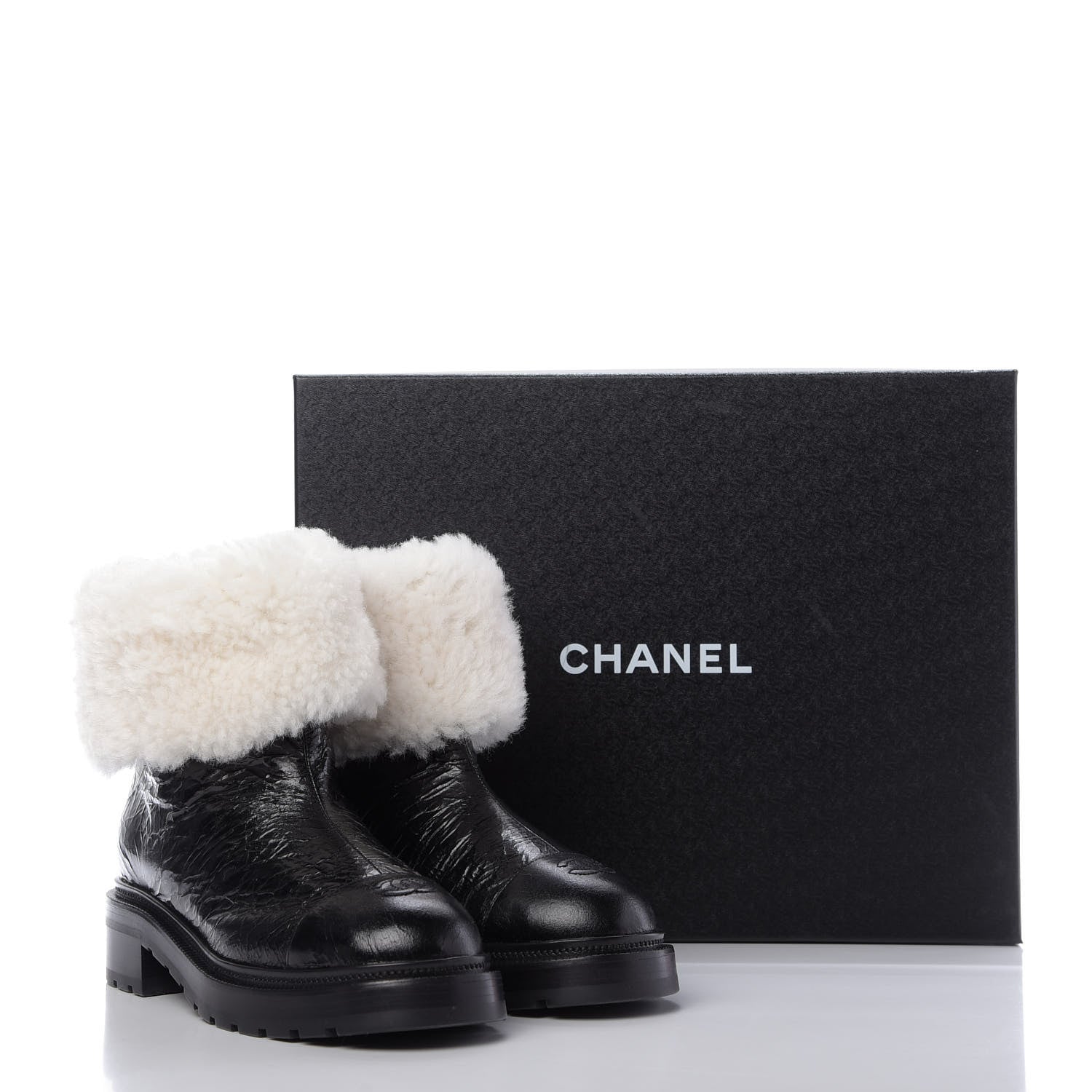 Chanel Lambskin Shearling Short Boots 40 Black 10 of 10