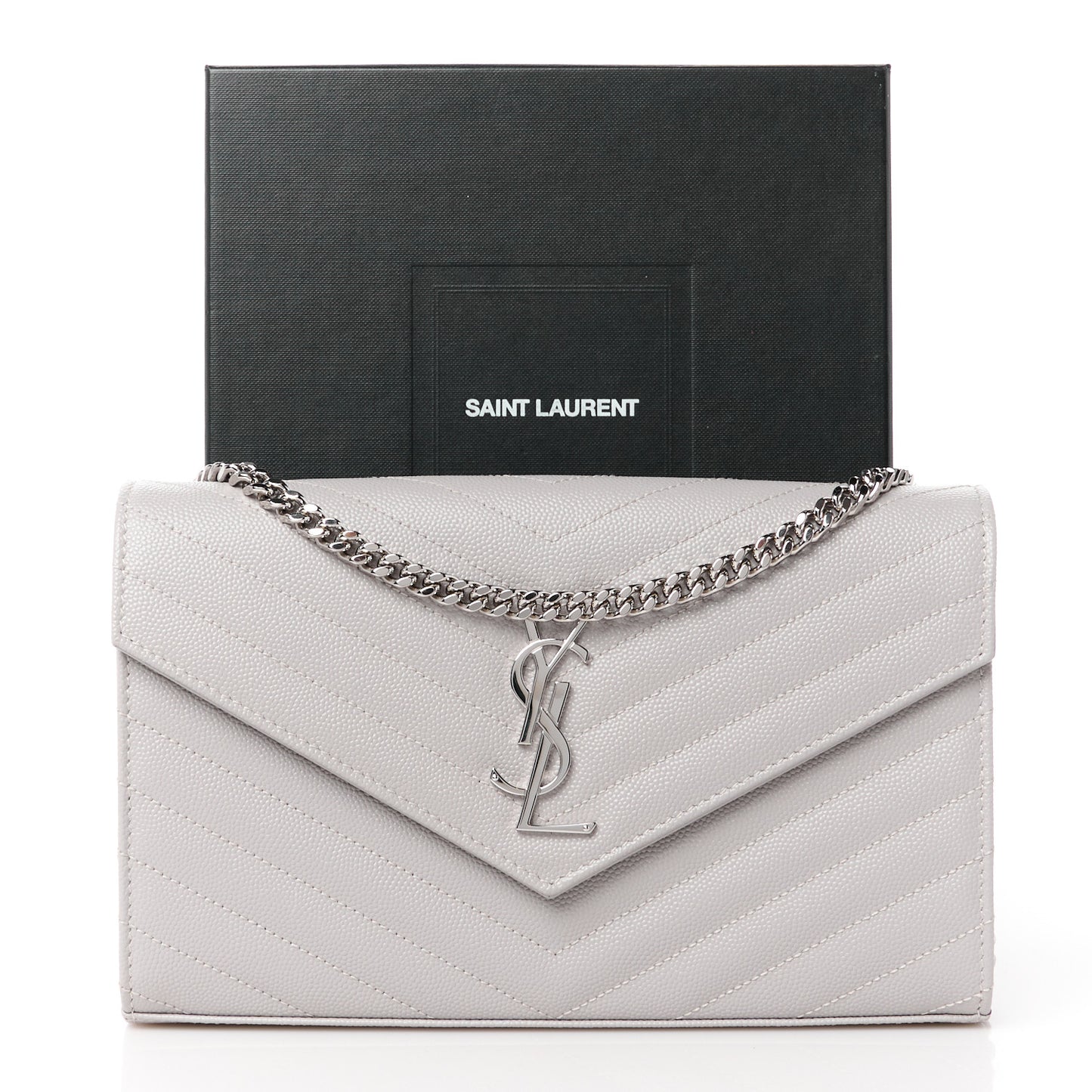 Grain De Poudre Matelasse Chevron Monogram Chain Wallet Granite