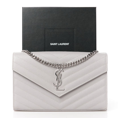Saint Laurent Grain De Poudre Matelasse Chevron Monogram Chain Wallet Granite 13 of 13