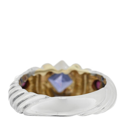David Yurman Sterling Silver 18k Yellow Gold Iolite Rubellite Renaissance Ring 50 5.25 3 of 4