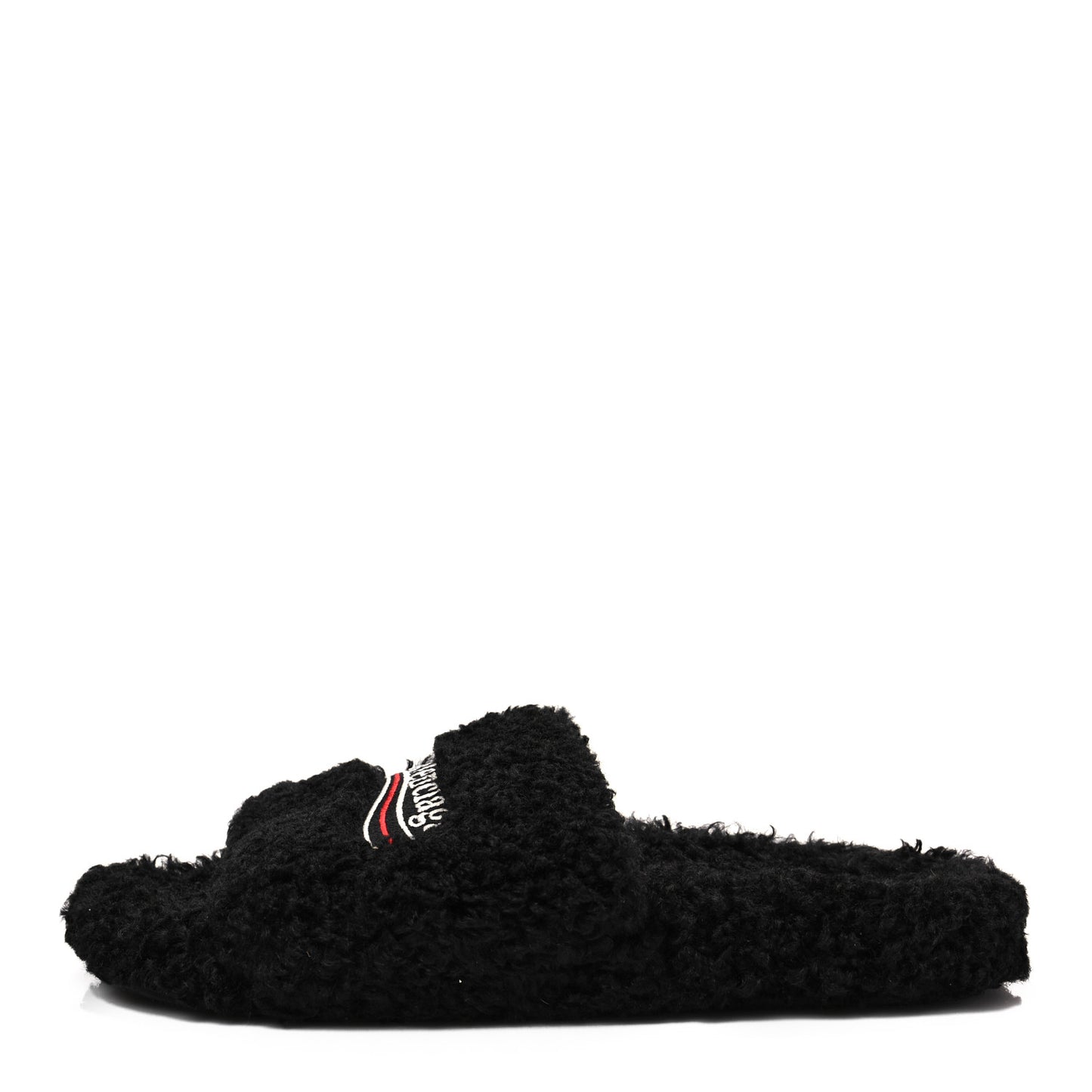 Faux Shearling Political Campaign Logo Slide Sandals 41 Black White Red