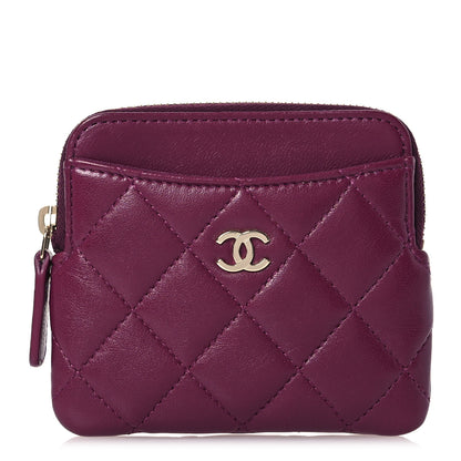 Chanel Lambskin Quilted Zip Card Holder Wallet Dark Purple 1 of 10