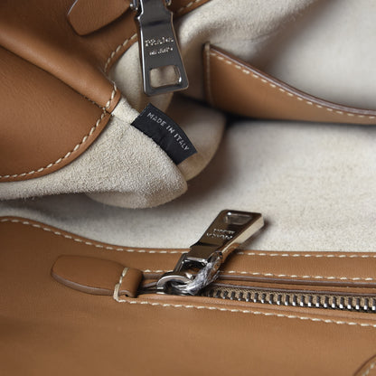 Prada City Calf Small Hand Stitched Galleria Double Zip Tote Caramel 7 of 15