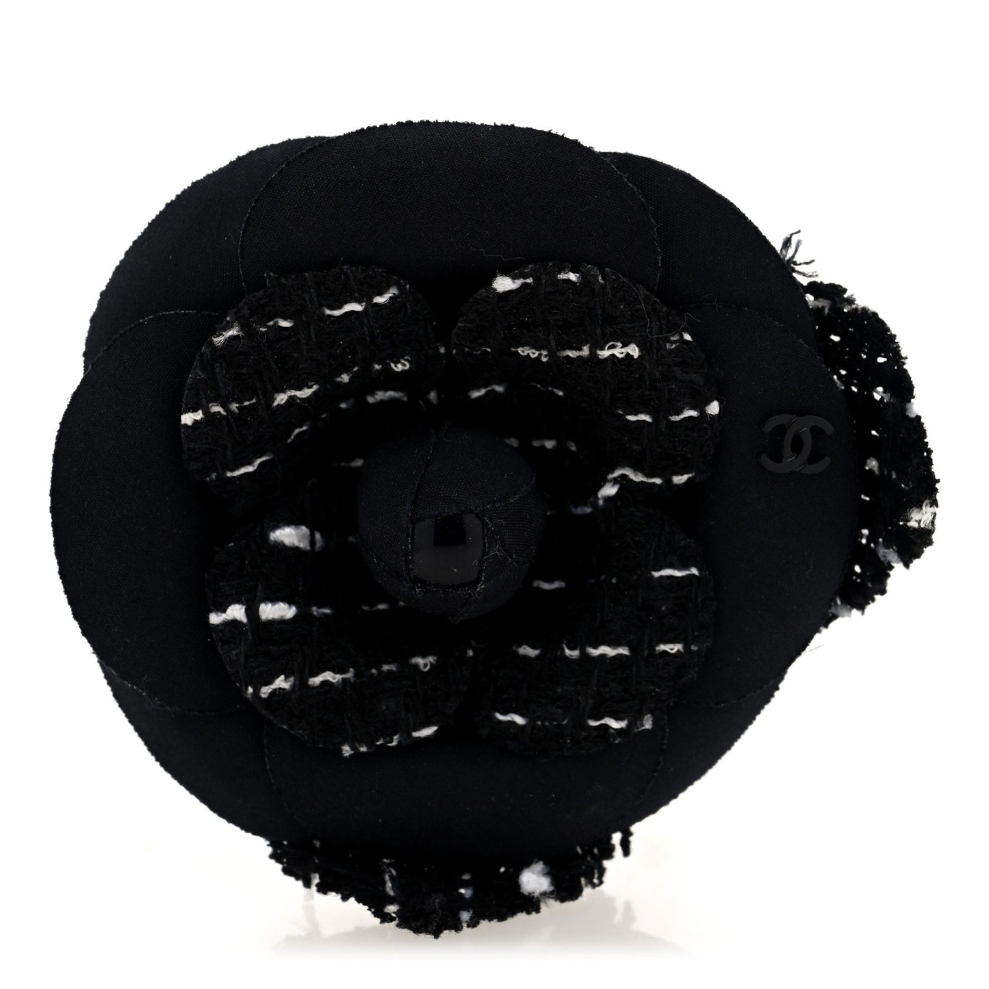 Tweed Fabric Camellia Pin Brooch Black