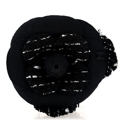Chanel Tweed Fabric Camellia Pin Brooch Black 1 of 3