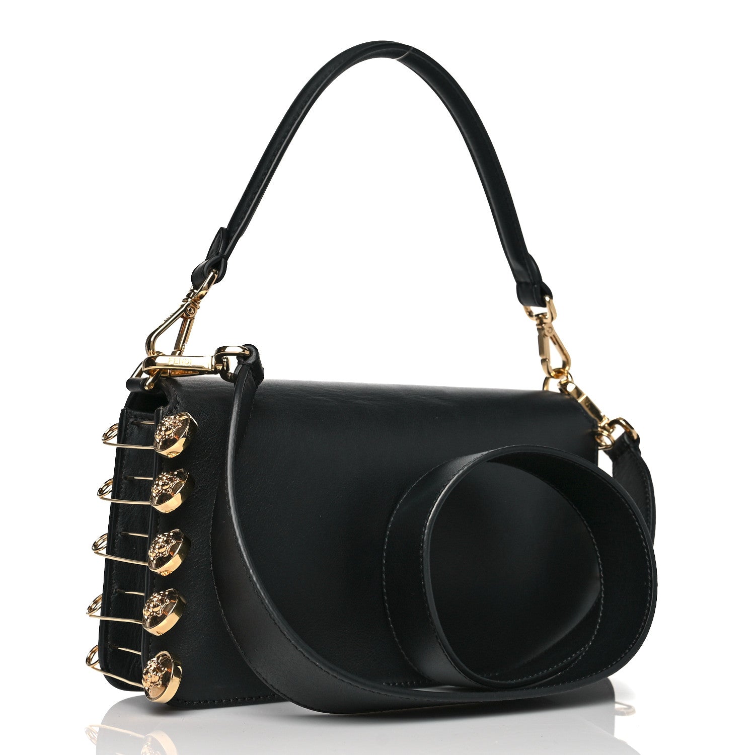 Fendi X VERSACE Vitello Seta Fendace Brooch Baguette Black 2 of 8