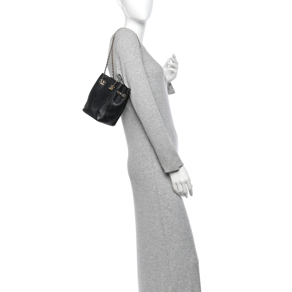 Chanel Lambskin Quilted Mini Bucket Bag With Chain  Black 3 of 19