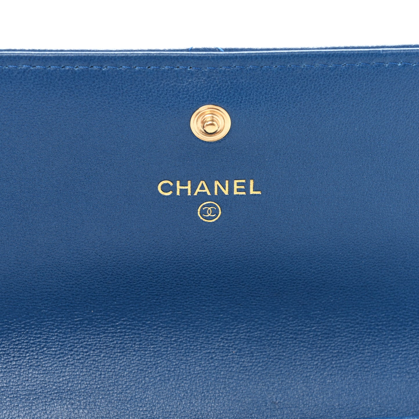 Goatskin Quilted Chanel 19 Flap Wallet Dark Blue