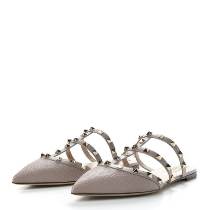Valentino Garavani Pebbled Calfskin Rockstud Flat Cage Mules 39 Poudre 3 of 10