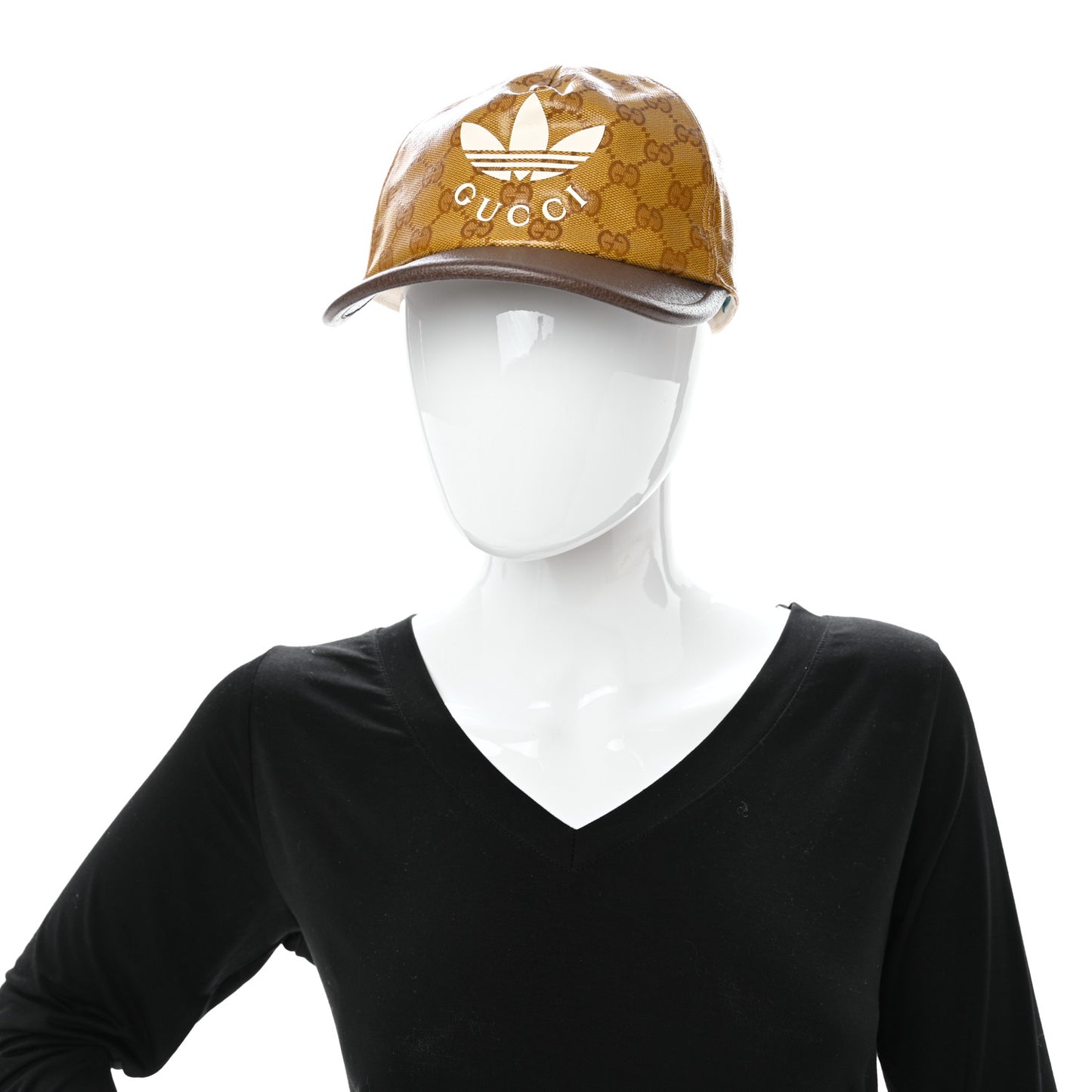 X ADIDAS Crystal Monogram Textured Dollar Calfskin Trefoil Embroidered Stefanos Baseball Hat 58 Mid Natural New Acero