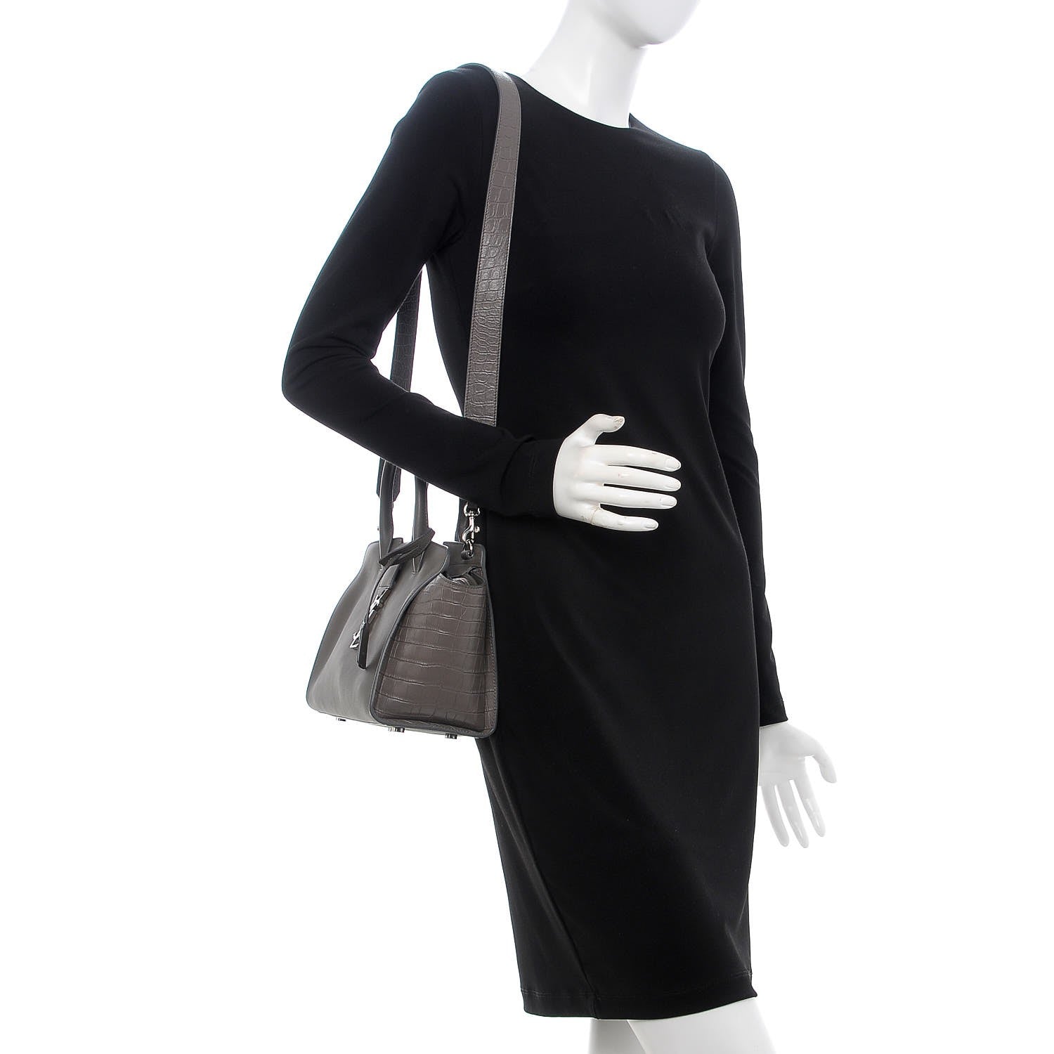 Saint Laurent Smooth Calfskin Crocodile Embossed Baby Monogram Downtown Cabas Earth 2 of 7