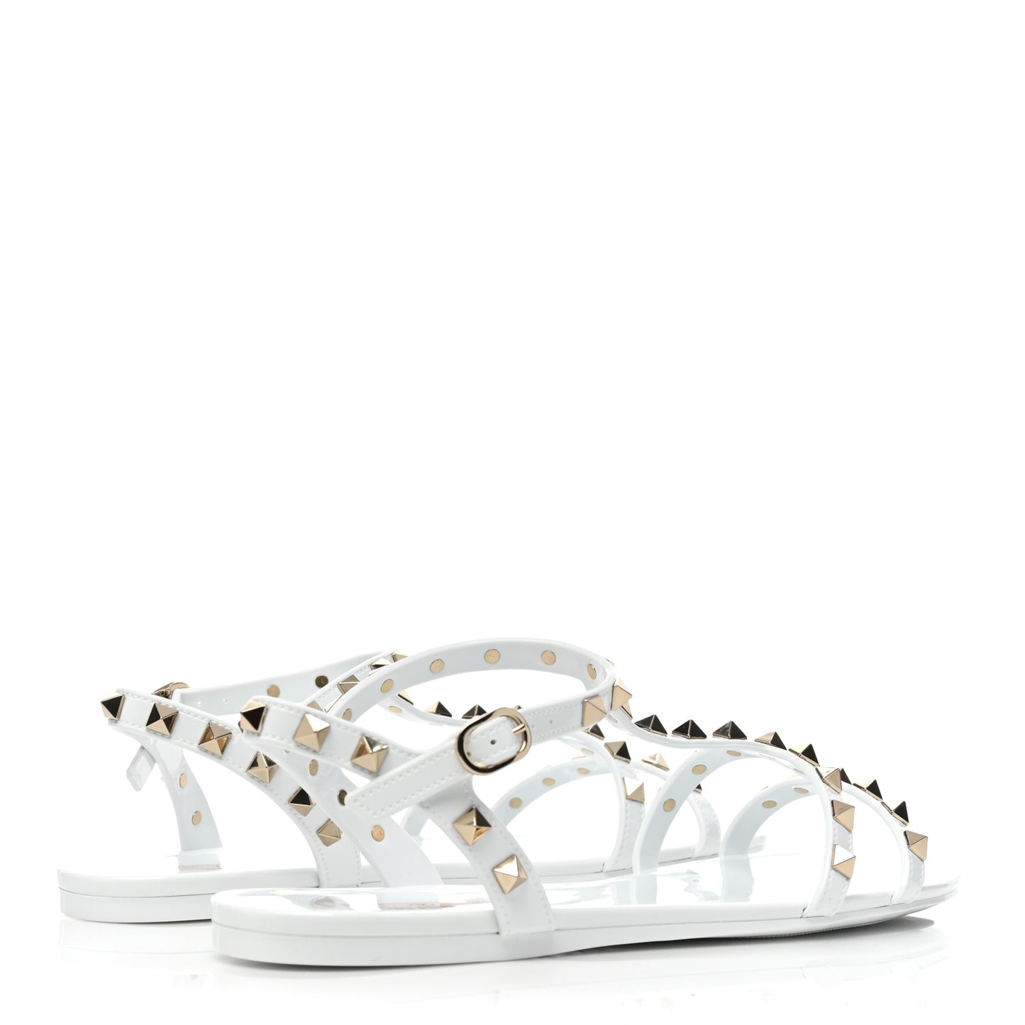 PVC Jelly Rockstud Caged Flat T-Strap Sandals 41 Optic White
