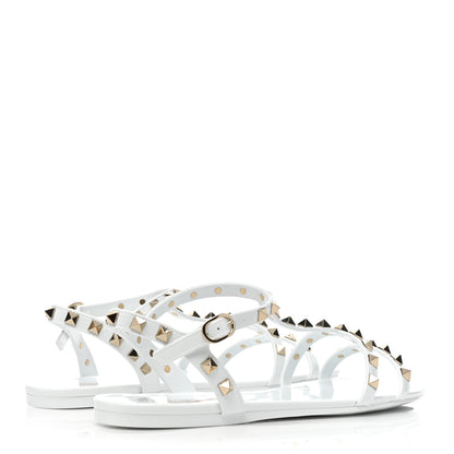Valentino Garavani PVC Jelly Rockstud Caged Flat T-Strap Sandals 41 Optic White 4 of 9