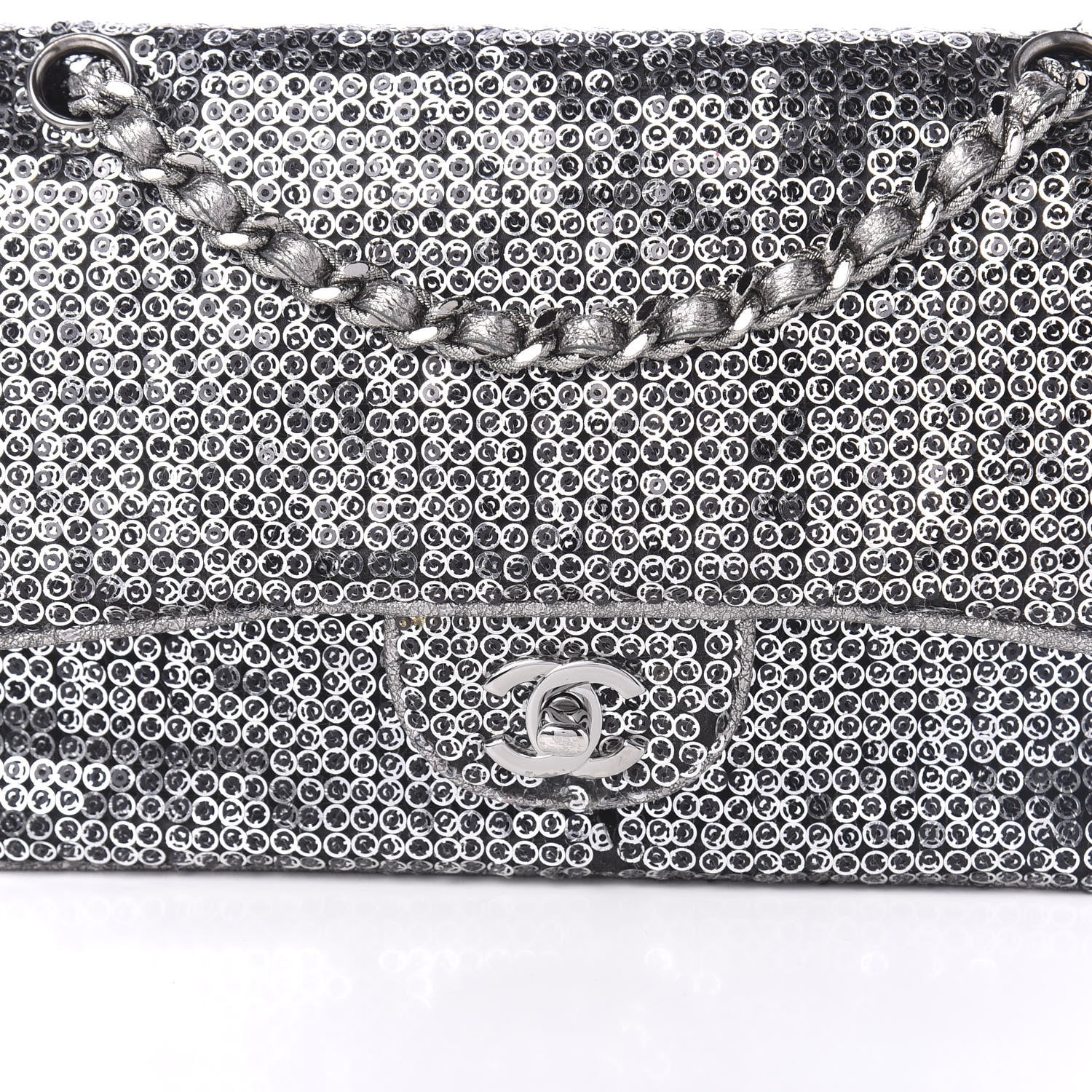 Chanel Sequin Mesh Medium Single Flap Silver 10 of 14