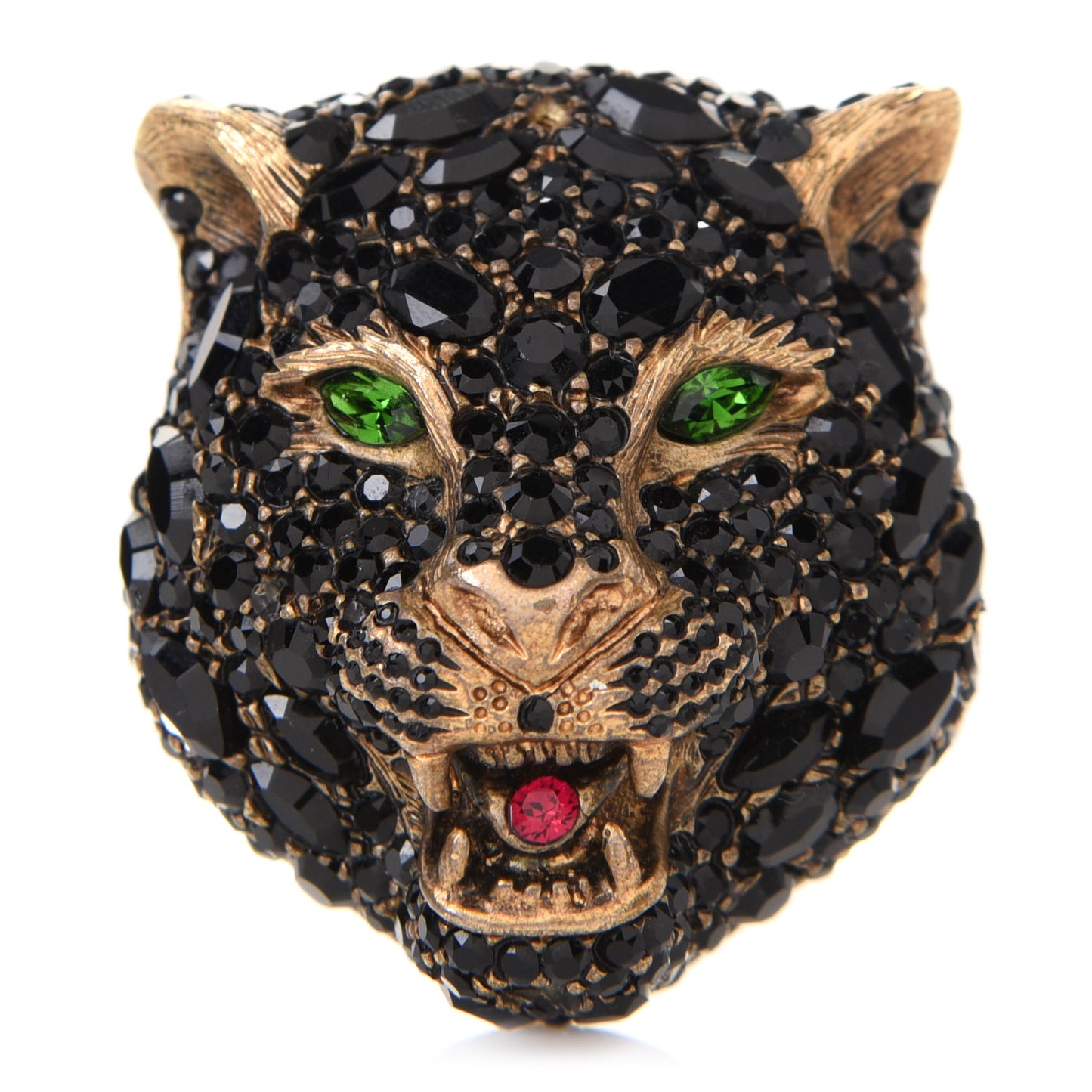 Metal Crystal Feline Head Brooch Black