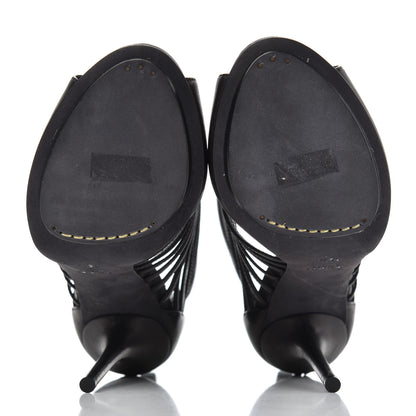 Gucci Saddle Soft Lux Peep Toe Caged High Heel Sandals 36.5 Black 5 of 16
