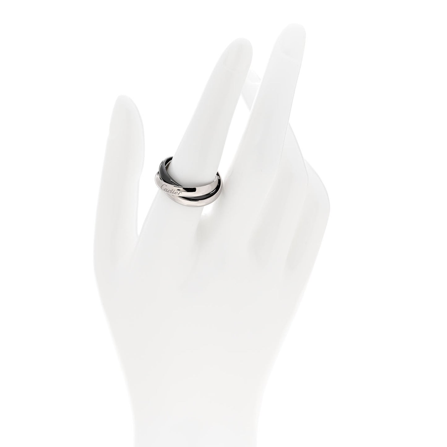 18K White Gold Black Ceramic Trinity Ring 56 7.5