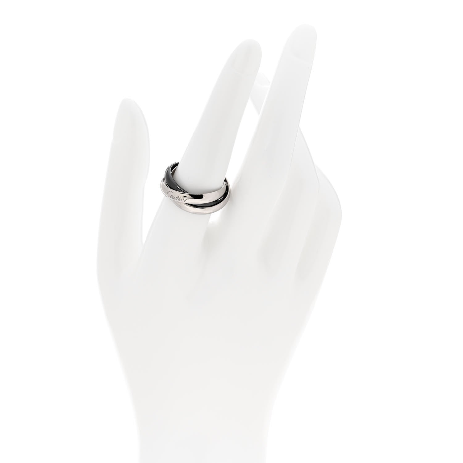 Cartier 18K White Gold Black Ceramic Trinity Ring 56 7.5 2 of 5