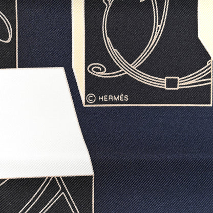 Hermes Silk Springs Springs Scarf 90 Bleu Black Beige White 4 of 4