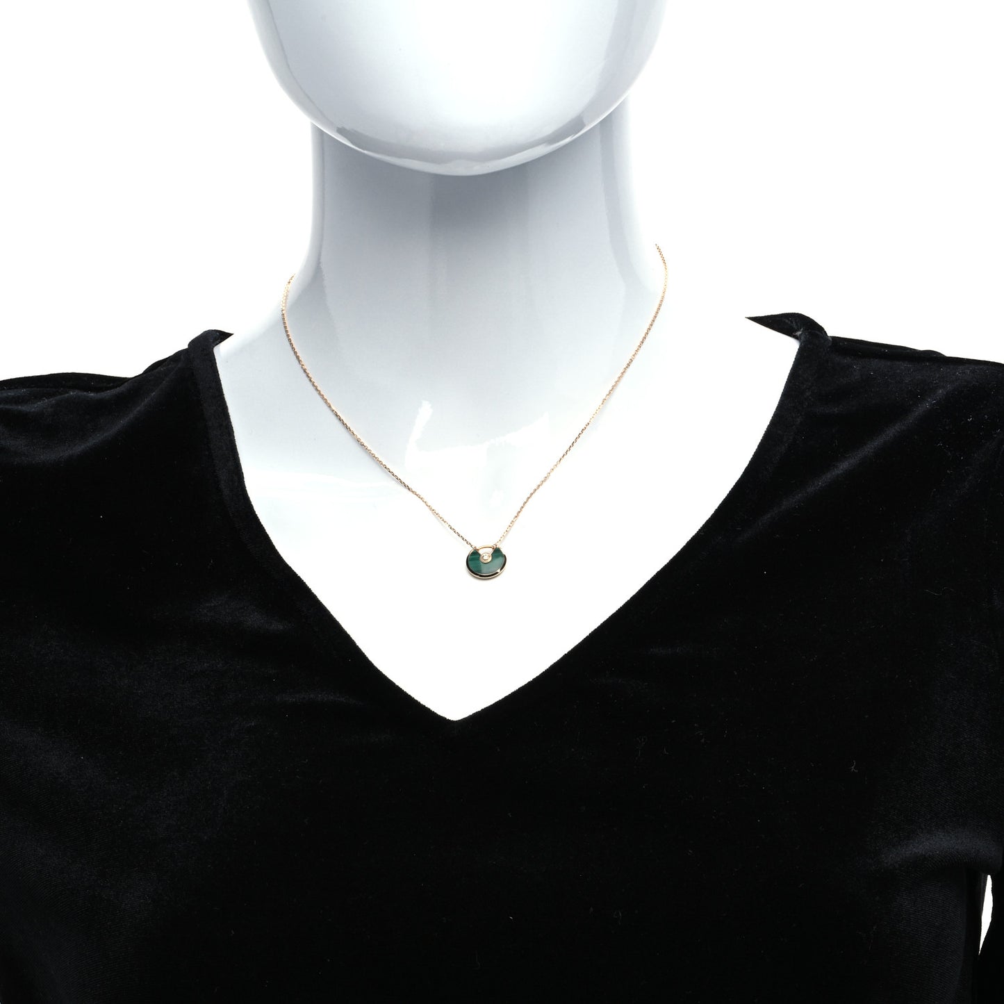 18K Yellow Gold Diamond Malachite XS Amulette de Cartier Pendant Necklace