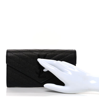 Saint Laurent Grain De Poudre Matelasse Chevron Monogram Monochrome Flap Wallet Black 2 of 8