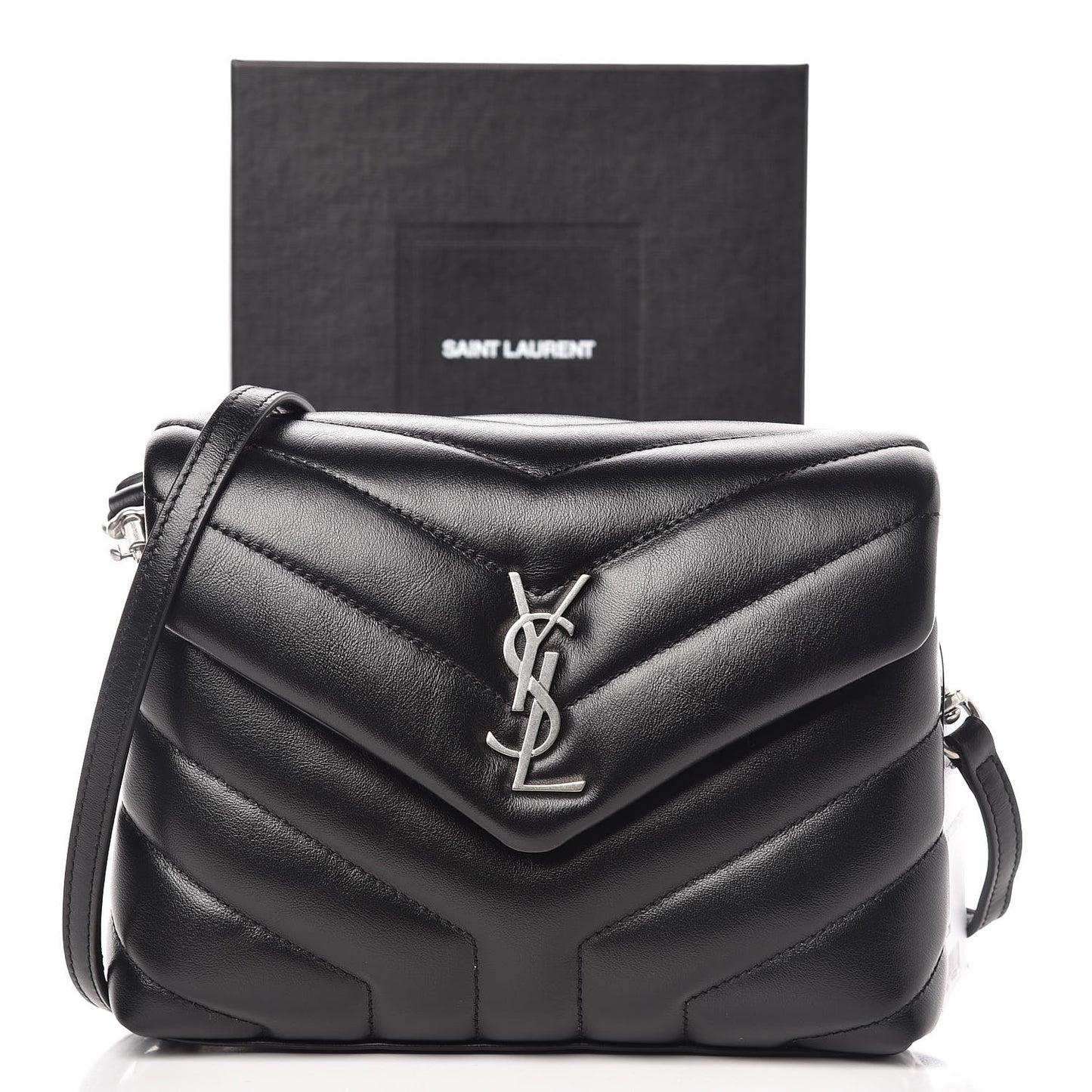Calfskin Y Quilted Monogram Toy Loulou Crossbody Bag Black
