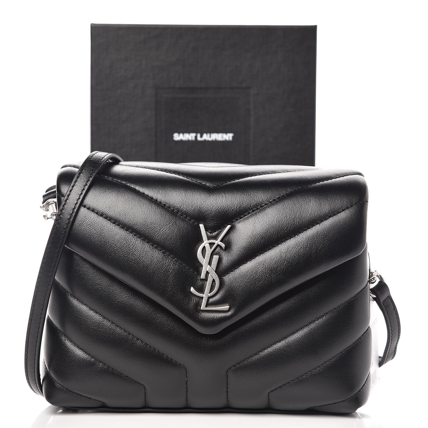 Saint Laurent Calfskin Y Quilted Monogram Toy Loulou Crossbody Bag Black 10 of 10