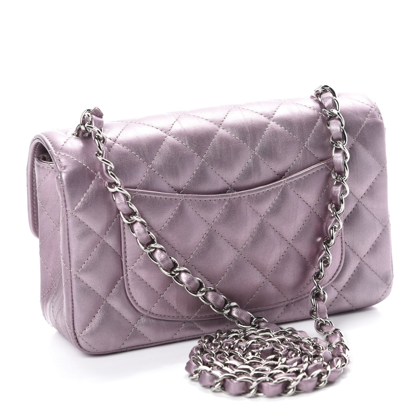 Metallic Calfskin Quilted Mini Rectangular Flap Pink