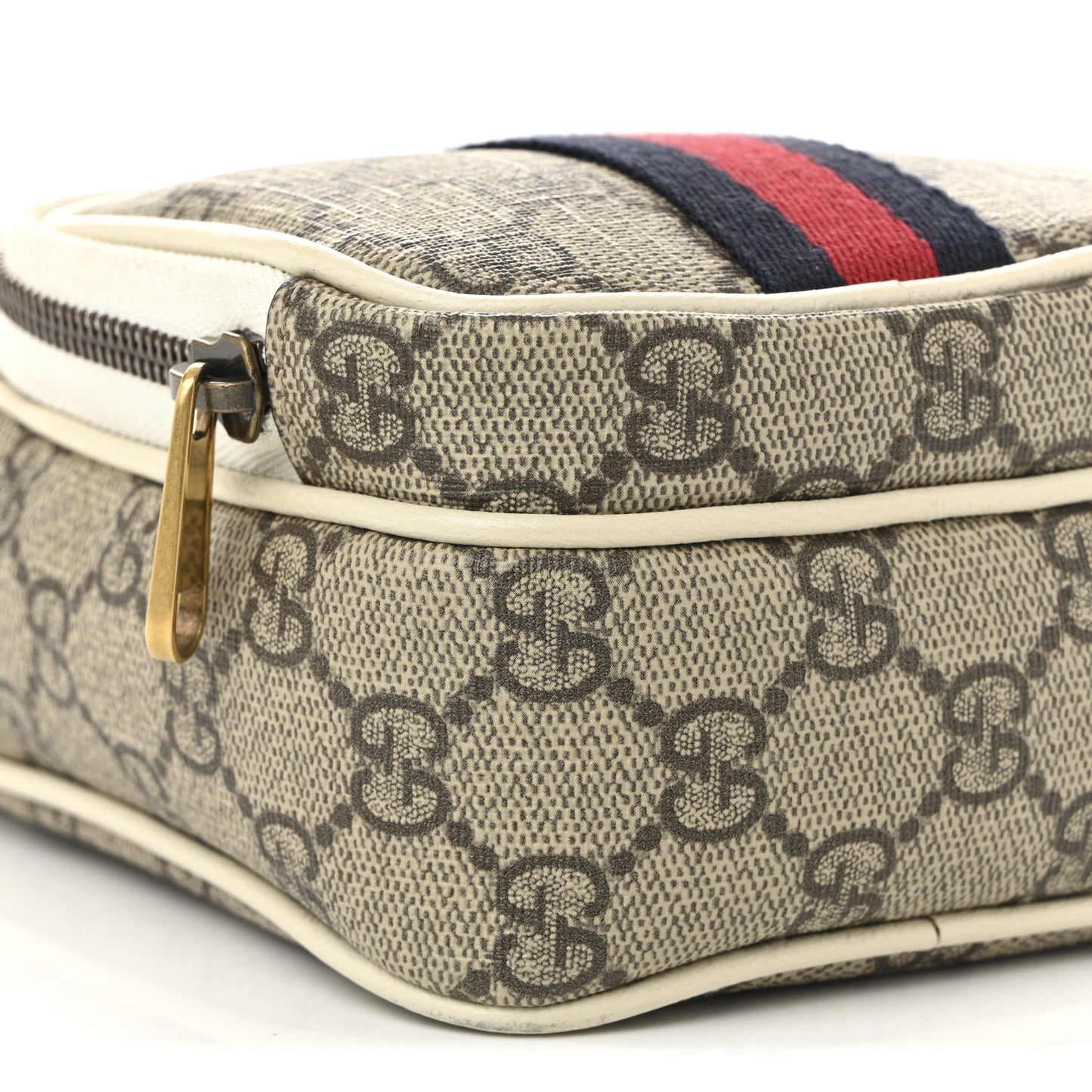 GG Supreme Monogram Web Mini Ophidia Double Zip Messenger Bag Beige Ebony Mystic White