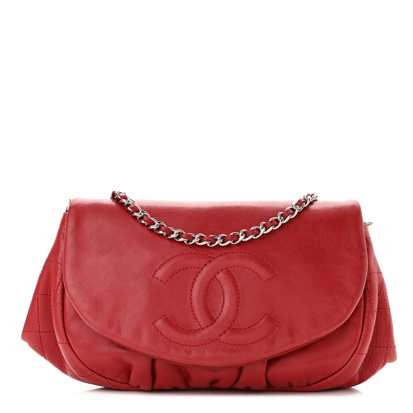 Lambskin Half Moon Wallet On Chain WOC Red