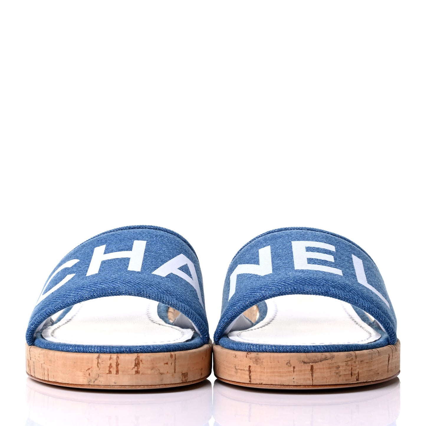 Denim Lambskin Cork Mule Sandal 39 Blue White