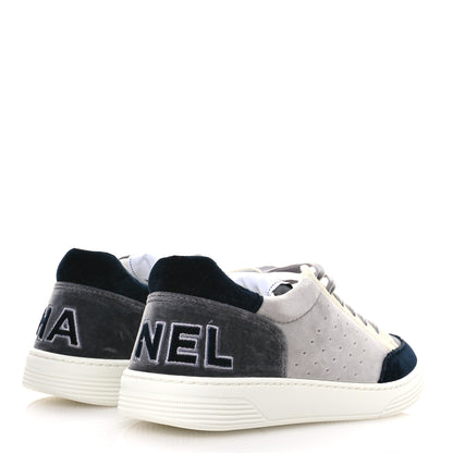Chanel Velvet Womens Logo Sneakers 40 White Black Grey 5 of 9