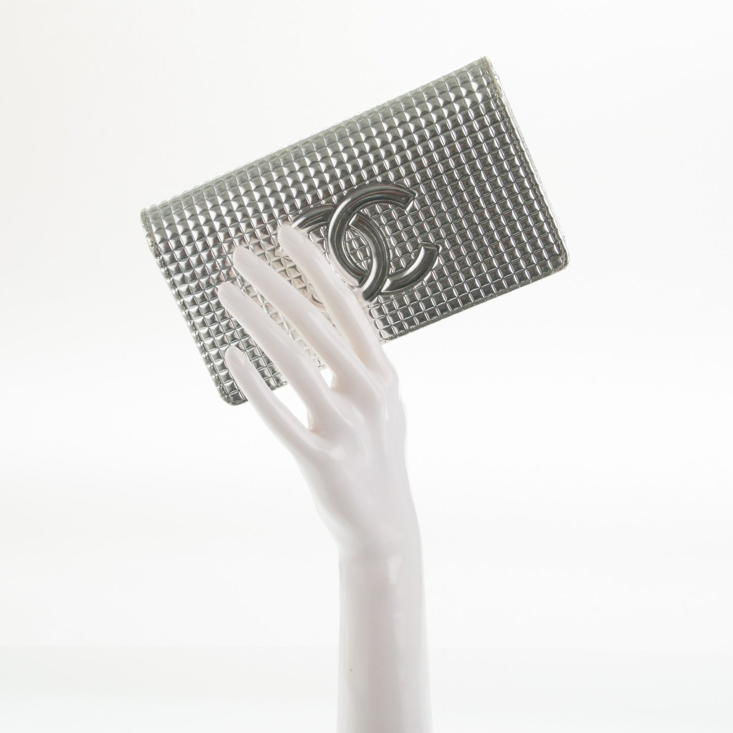 Patent Calfskin Embossed CC Yen Wallet Silver