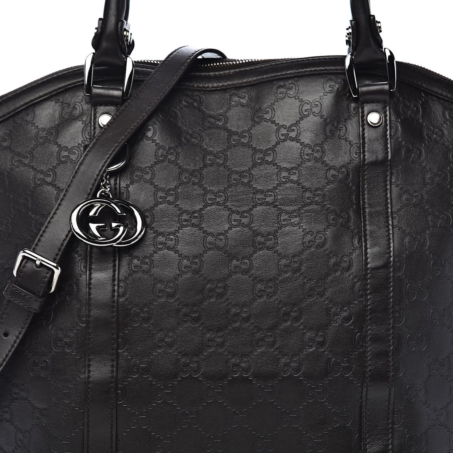 Guccissima Large GG Charm Convertible Dome Satchel Dark Brown